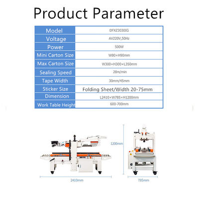 Tabela de trabalho 600-700 mm Flaps Folding Carton Sealing Machine com velocidade de vedação de 28m/min