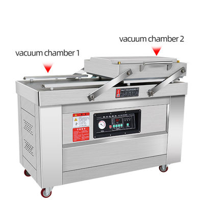 Máquina de embalagem a vácuo de câmara grande dupla de tipo plano para loja de alimentos e potência do motor de 900W