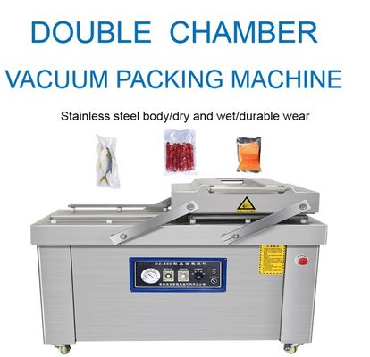 Máquina de embalagem a vácuo de aço inoxidável de câmara dupla 2200W para carne, arroz, lanches e peixe
