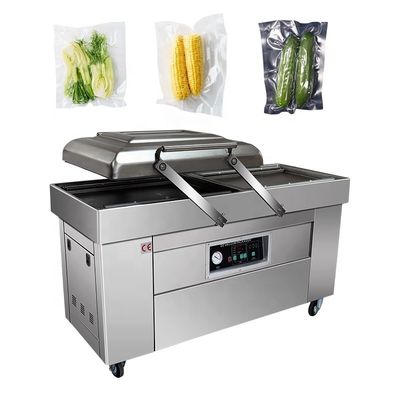 Máquina de embalagem a vácuo de câmara dupla a motor elétrico para conservação de carnes e nozes