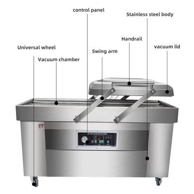 Máquina de embalagem a vácuo de câmara dupla a motor elétrico para conservação de carnes e nozes