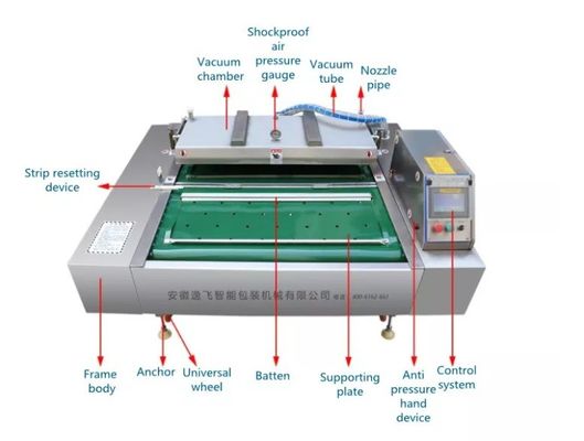 Máquina de vedação de embalagens de materiais plásticos para conservação contínua de alimentos a vácuo