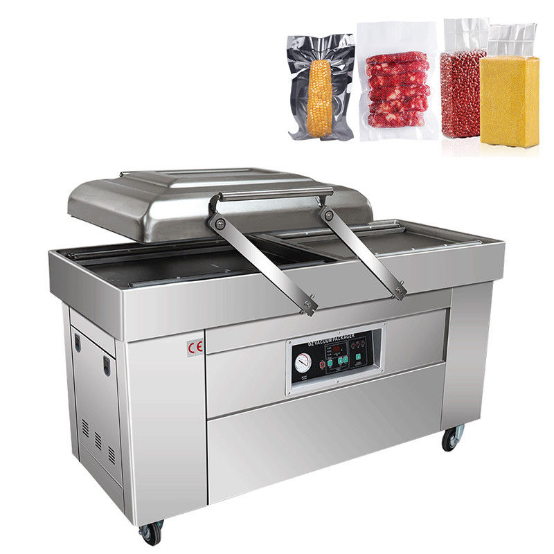 Máquina de embalagem a vácuo de câmara dupla a motor elétrico para pães vegetais, peixes e frutos do mar 120 kg