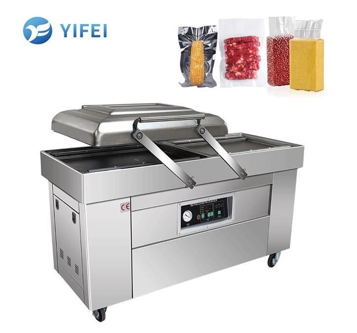Máquina de embalagem industrial de vácuo de câmara dupla para alimentos com potência de bomba de vácuo de 1,5 kW