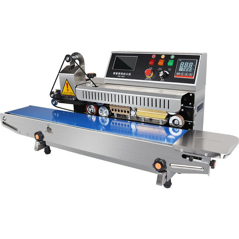 Química PM-1800 Máquina automática de vedação de codagem de tinta em sacos de plástico de banda contínua com impressora de data de validade